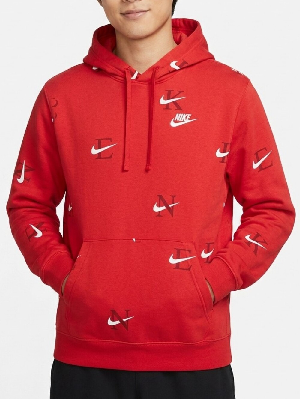 Nike Swoosh Logo Red Pull-Over Hoodie Size Large